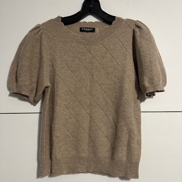 REPEAT Short Sleeve Pointelle Cashmere Sweater XS - Picture 3 of 5